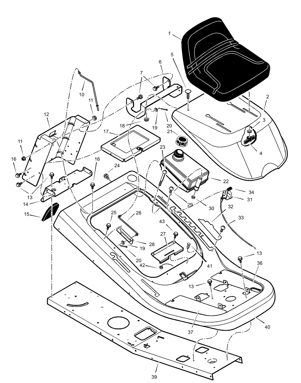 Chassis And Hood Diagram and Parts List for 309001X48A  Briggs and Stratton Lawn Tractor